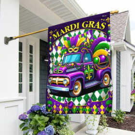 FLAGWIX  Mardi Gras Truck With Beads Mask Fleur De Lis Flag TQN2408F