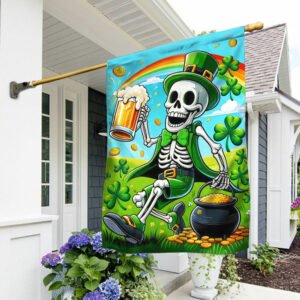 FLAGWIX  St Patrick's Day Funny Skeleton Beer Irish Flag TQN2432F