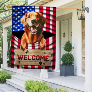 FLAGWIX  Red Golden Retriever Dog Welcome American Flag TQN1135Fv2b