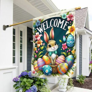 FLAGWIX  Happy Easter Welcome Bunny Eggs Flag TQN2495F