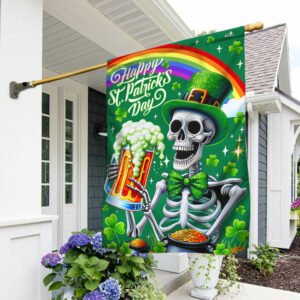 FLAGWIX  St Patrick's Day Funny Skeleton Drinking Beer Flag TQN2433F