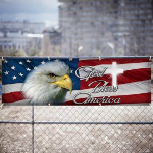 Patriotic Eagle God Bless America Fence Banner MLN2625FB