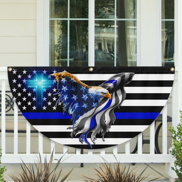 The Thin Blue Line. Police. Law Enforcement American Eagle Non-Pleated Fan Flag TPT1631FL