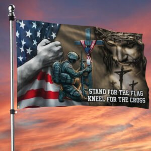Memorial Day Stand For The Flag, Veteran Memorial Jesus Christian Grommet Flag TPT849GF