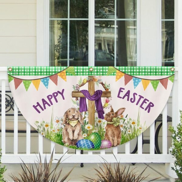 Happy Easter, Christian Cross, Bunny Easter Eggs Non-Pleated Fan Flag TPT1640FLv1