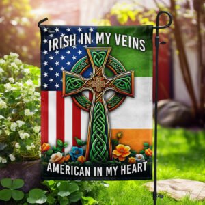 FLAGWIX  Irish Celtic Knot Cross Flag Irish In My Veins American In My Heart Flag MLN2570F
