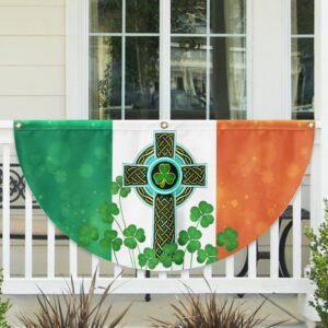 Irish Celtic Knot Cross Shamrocks Non-Pleated Fan Flag MLN2603FL