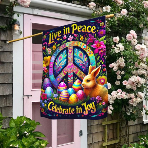 Hippie Peace Sign Easter Day Live in Peace Celebrate in Joy Flag MLN2644F