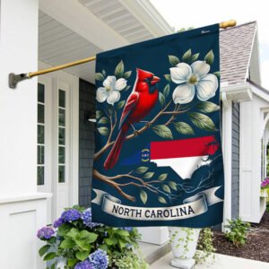 FLAGWIX  North Carolina Map Flag With Cardinal and Flowering Dogwood Flag MLN2541F