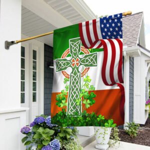 Irish Celtic Knot Cross with Shamrock, Happy St. Patrick’s Day Irish American Flag TPT1612F