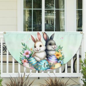 Happy Easter Bunnies Eggs Non-Pleated Fan Flag TQN2353FL