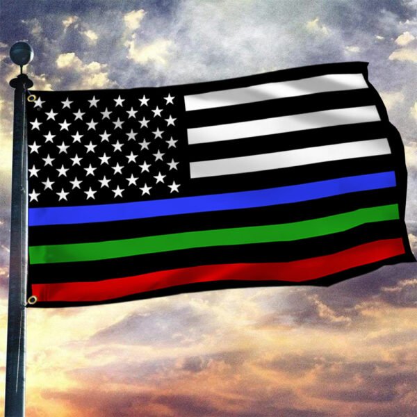 Police Military and Fire Thin Line USA Blue Green Red Line Grommet Flag QNN569GF