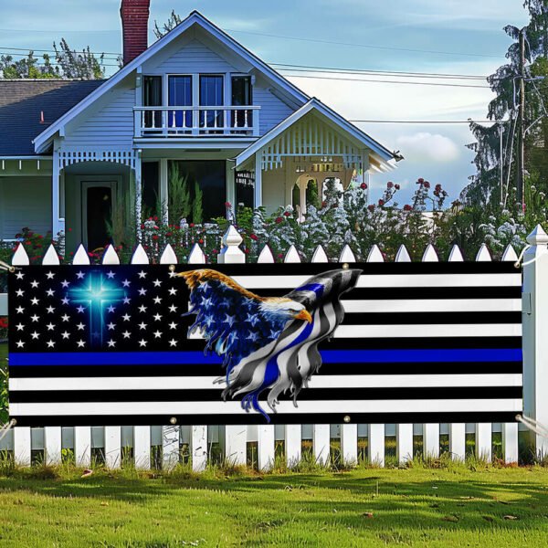 The Thin Blue Line. Police. Law Enforcement American Eagle Fence Banner TPT1631FB