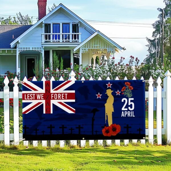 New Zealand Veteran Anzac Day Lest We Forget Fence Banner MLN2701FB