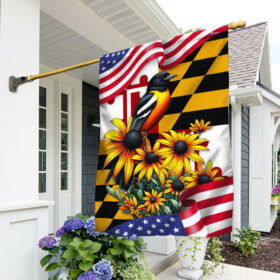 Maryland Spring Baltimore Oriole Bird and Black-eyed Susan Flower Maryland American Flag TPT1672F