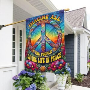 FLAGWIX Hippie Peace Sign Flag Imagine All  The People Living Life in Peace Flag MLN2713F