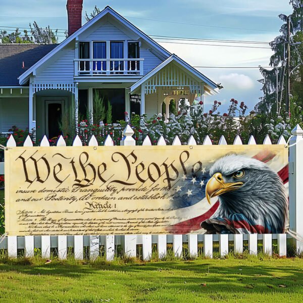 We The People. Patriotic American Eagle Fence Banner TPT780FB