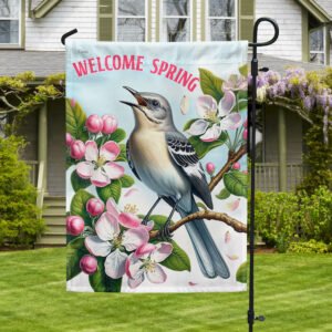 FLAGWIX Arkansas Welcome Spring Northern Mockingbird and Apple Blossoms Flag TQN2792F