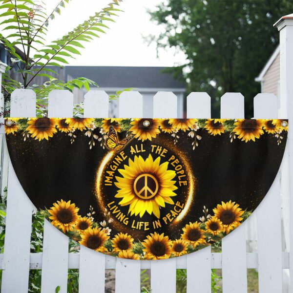 Hippie Sunflower Imagine All The People Living Life In Peace Non-Pleated Fan Flag TPT1825FL