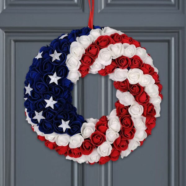 FLAGWIX Rose Patriotic Wreath 10inch Memorial Veterans Day 4th Of July Independence Day Decorations