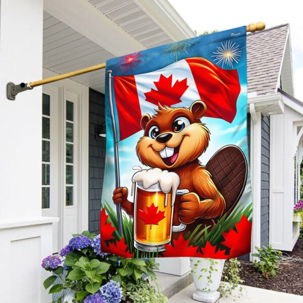 Happy Canada Day Funny Beaver Holding Beer Flag TQN2998F