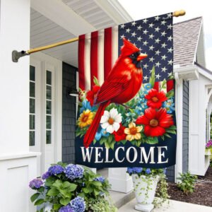 Cardinal Floral Welcome American Flag TQN3037F