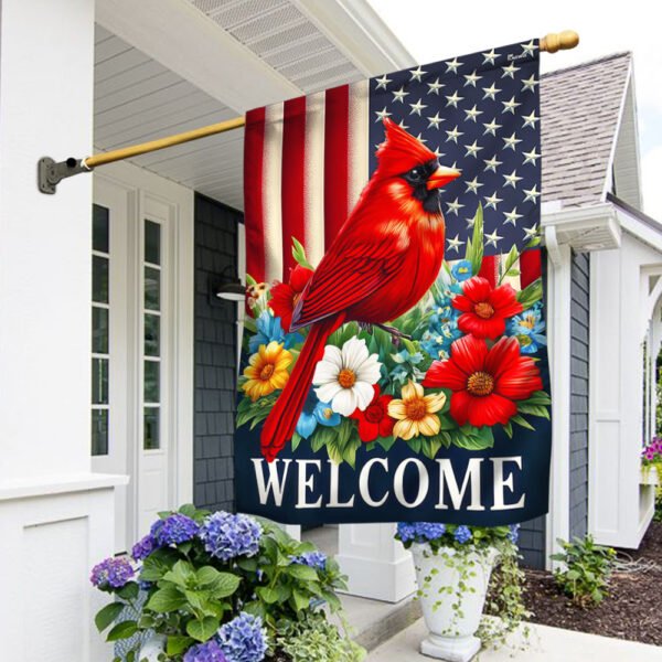 Cardinal Floral Welcome American Flag TQN3037F