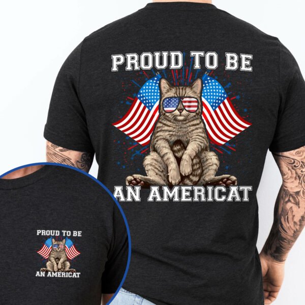 Proud To Be An Americat Funny Cat 4th of July T-Shirt MLN3118TS