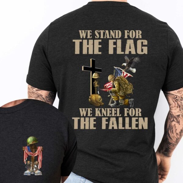 Veteran Kneeling Christ Cross We Stand For The Flag We Kneel For The Fallen Veteran T-Shirt MLN3115TS