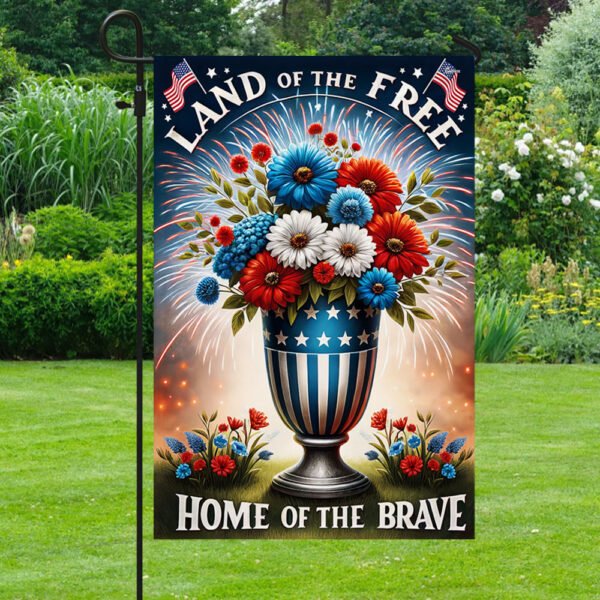 Patriotic Flowers Vase Independence Day Flag Land of the Free Because of the Brave Flag MLN3047F