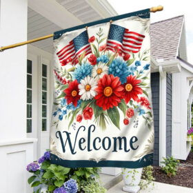 Patriotic Floral 4th Of July Welcome Flag TQN3026F
