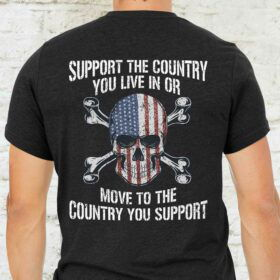 4th of July Gifts, Skull USA Flag, Support The Country You Live In T-Shirt VTM95DNV