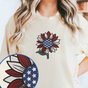 America Sunflower 4th Of July Independence Day Embroidered T-Shirt MLN3164ES