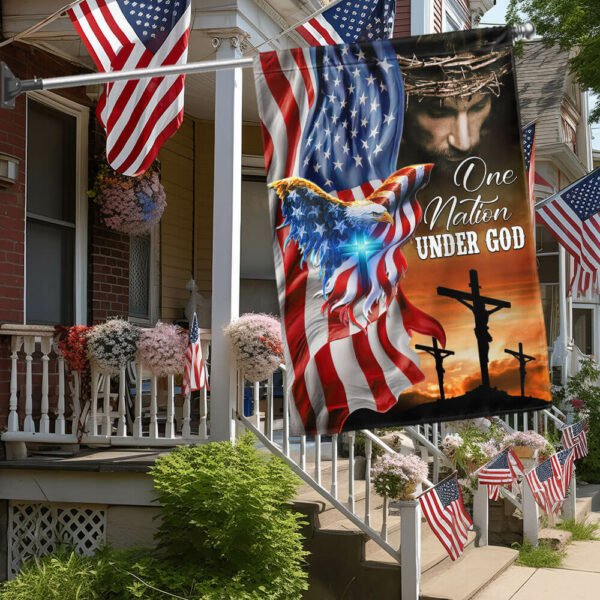 Happy 4th of July, One Nation Under God, Jesus Christian American Patriotic Eagle Flag TPT1879F