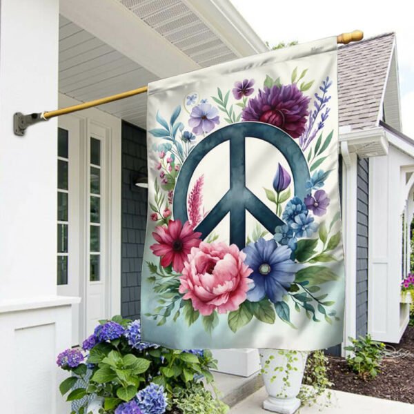 Hippie Peace Love Happiness Floral Peace Sign Flag TQN3081F