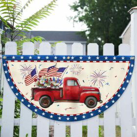 Patriotic Red Truck 4th Of July Independence Day Non-Pleated Fan Flag TQN2096FL