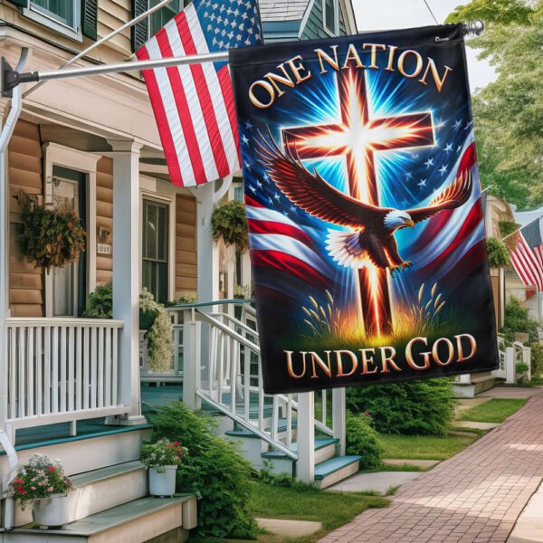Eagle Patriot Christian Cross One Nation Under God Flag MLN3106F