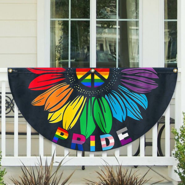 Pride Month, Sunflower Peace Sign, LGBT Pride Non-Pleated Fan Flag TPT1872FL