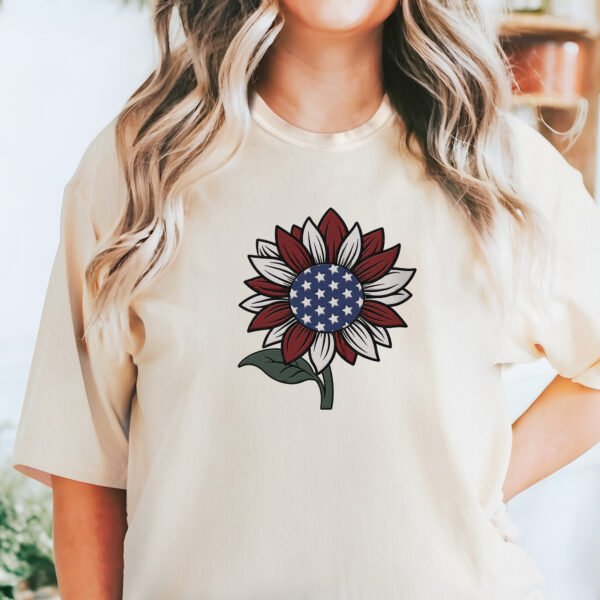 America Sunflower 4th Of July Independence Day Embroidered T-Shirt MLN3164ES