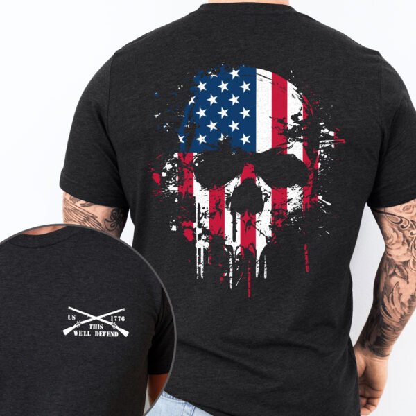 Happy 4th Of July, Patriotic American Skull, This We'll Defend U.S. Veteran T-Shirt TPT1893TS