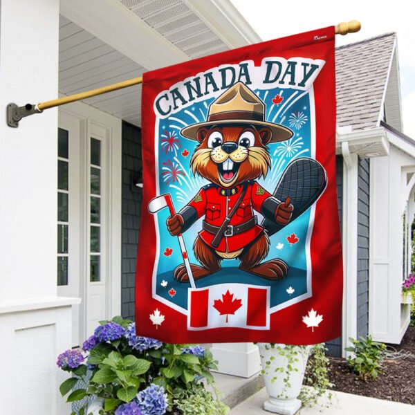 Funny Beaver Hockey Canada Day Flag TQN3029F
