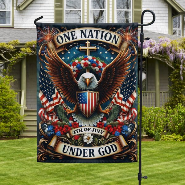 Eagle Wreath Independence Day One Nation Under God Flag MLN3157F