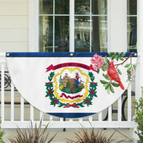 Cardinal and Rhododendron Flower, West Virginia Non-Pleated Fan Flag TPT1858FLv1