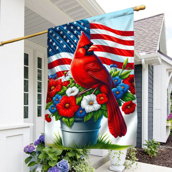 Patriotic Cardinal Floral 4th of July American Flag TQN3125F