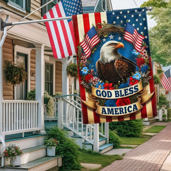 Eagle Patriotic Wreath American God Bless America Flag MLN3033F