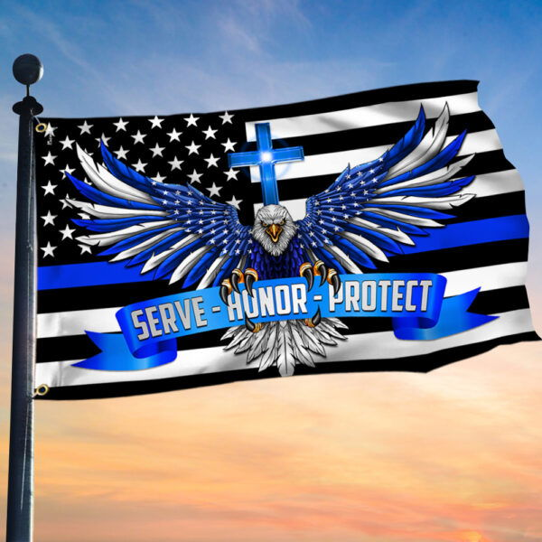 U.S. Patriotic Police, Serve Honor Protect American Eagle The Thin Blue Line Flag TPT1997GF