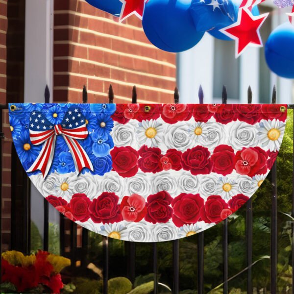 Floral American Flag Happy 4th Of July Independence Day Non-Pleated Fan Flag TQN3217FL
