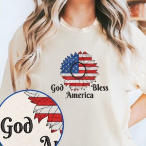 Sunflower God Bless America Embroidered T-Shirt MLN3234ES