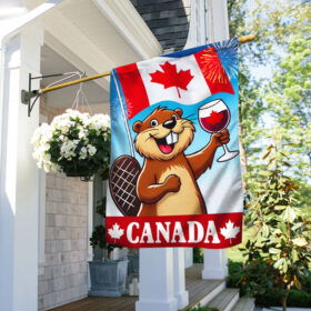 Funny Beaver Holding Red Wine Happy Canada Day Canadian Flag TQN3330F