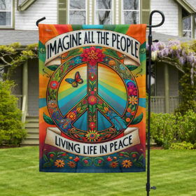 Peace Sign Hippie Flag Imagine All The People Living Life In Peace Flag MLN3253F